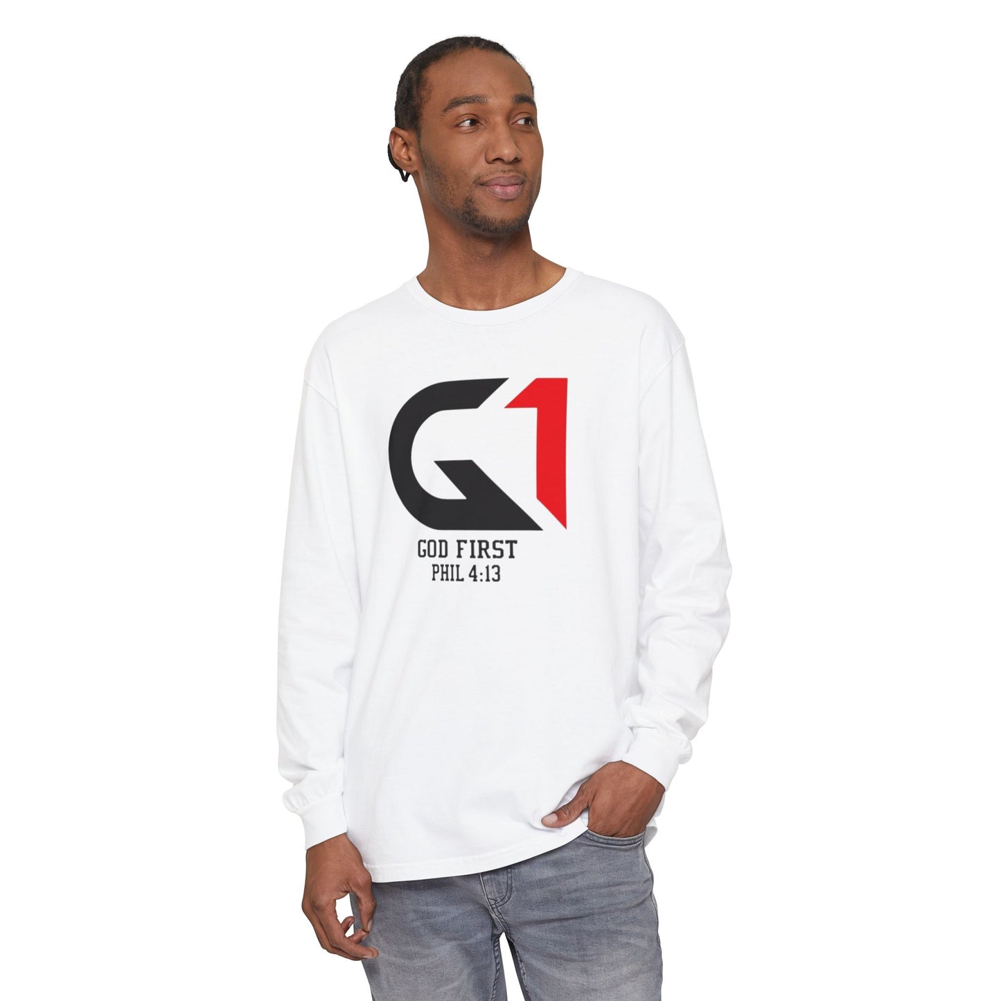 Faith-Inspired Long Sleeve T-Shirt - God First - Perfect for Church, Casual Wear, Gift for Believers, Bible Study,