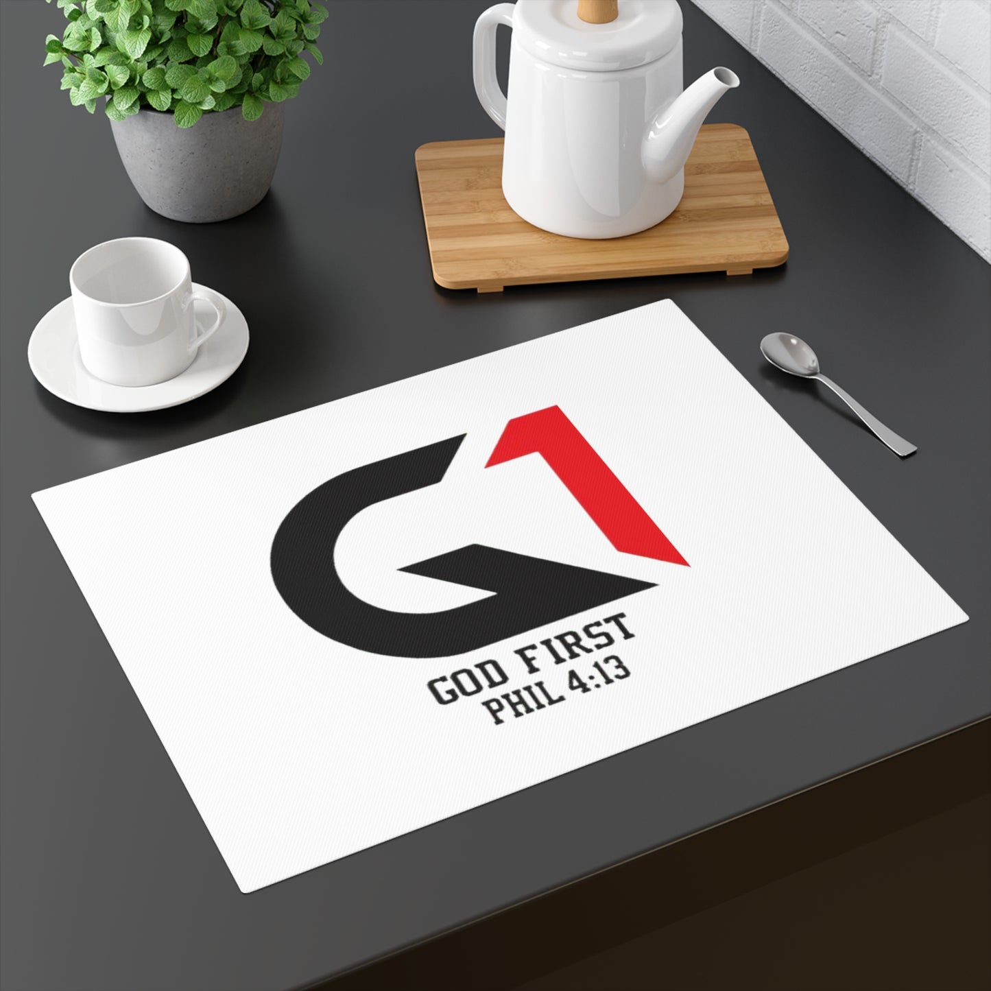 Faith-Inspired Placemat, Motivational Dining Decor, God First Phil 4:13 Table Setting, Home Blessing Gift, Christian Kitchen Accessories