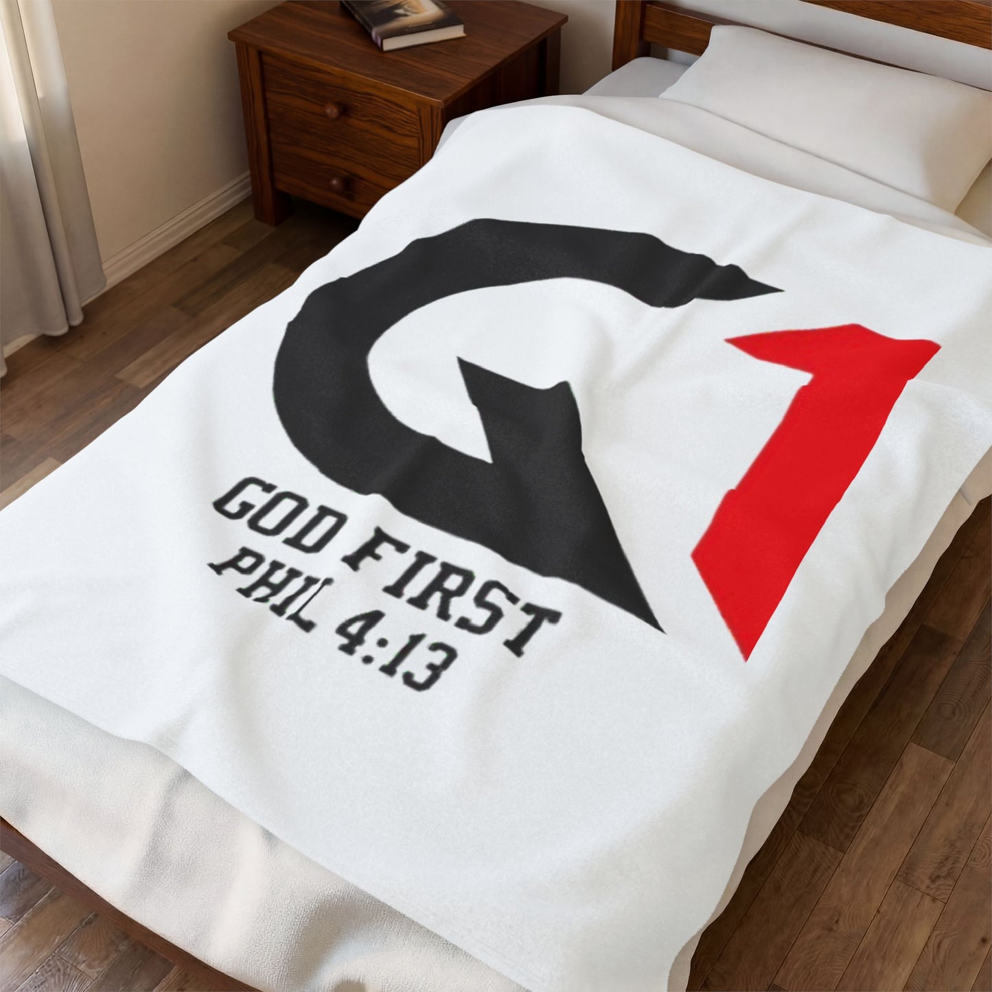 Inspirational Velveteen Plush Blanket - Cozy Gift, God First Design, Bible Verse, Home Decor, Motivational Throw Blanket