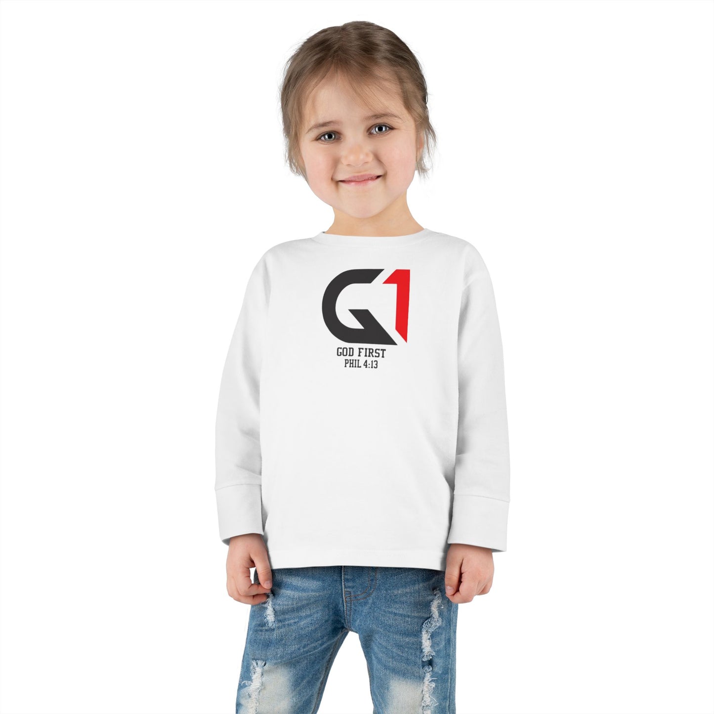 Christian Toddler Long Sleeve Tee, God First Shirt, Kids Faith Apparel, Baby Gift, Inspirational Toddler Outfit