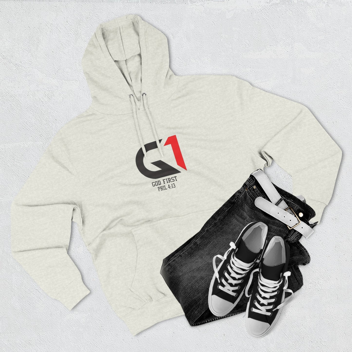 God First Three-Panel Fleece Hoodie - Casual Wear, Inspirational Sweatshirt, Soft Pullover, Faith-Based Apparel, Religious